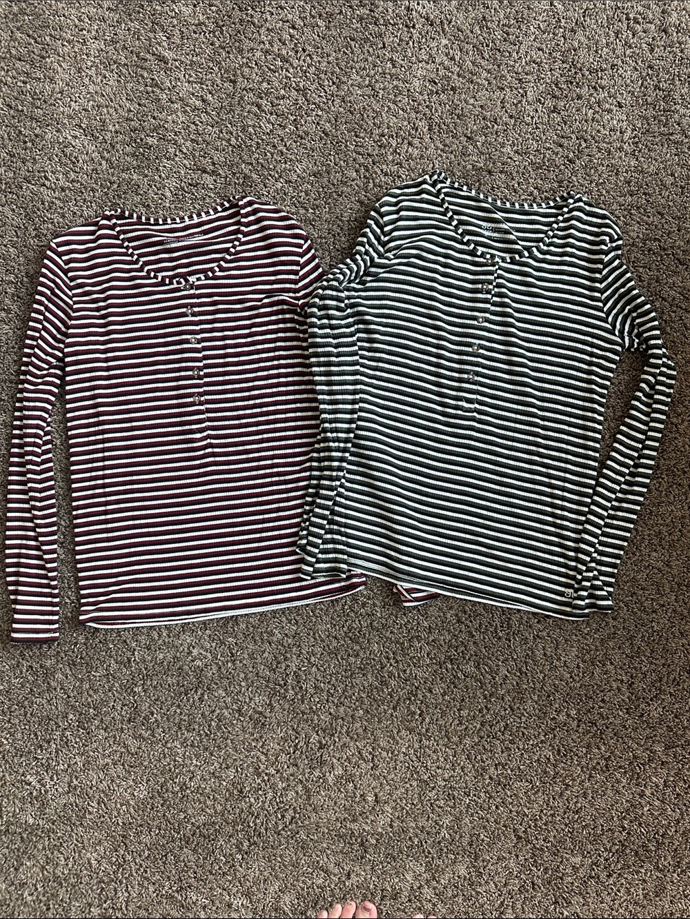 Albion Striped Henley Top - Burgundy, Black & White
